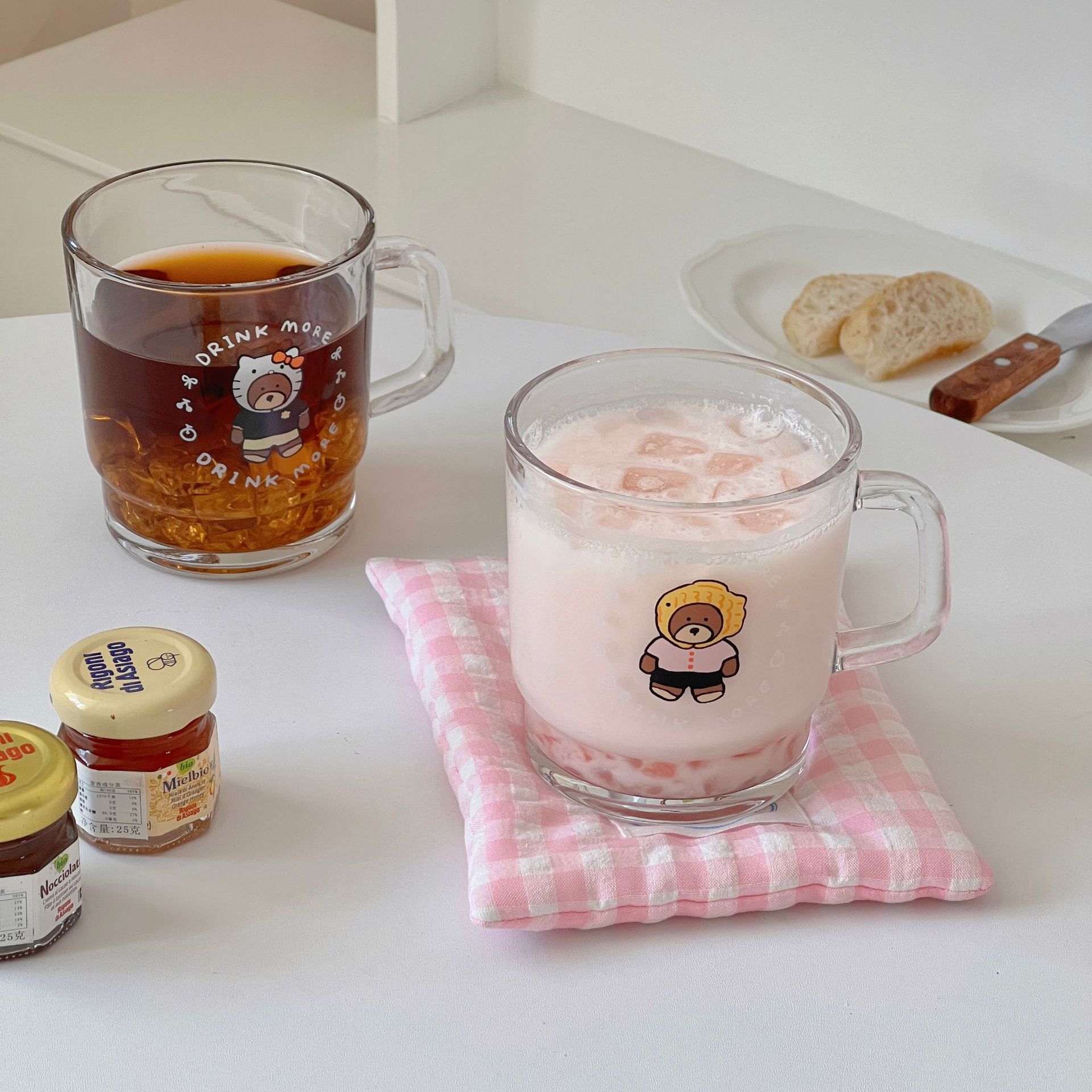 Cross-border Korean InS-style glass cold brew coffee cup, creative water cup, glass cup, breakfast cup full figure