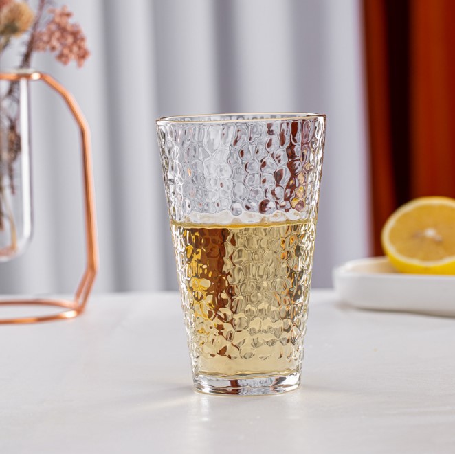 Golden edge hammer-patterned cup, Japanese hammer-patterned cup, beverage cup, glass cup, glass water cup, juice cup, transparent gilded hammer-patterned cup full figure