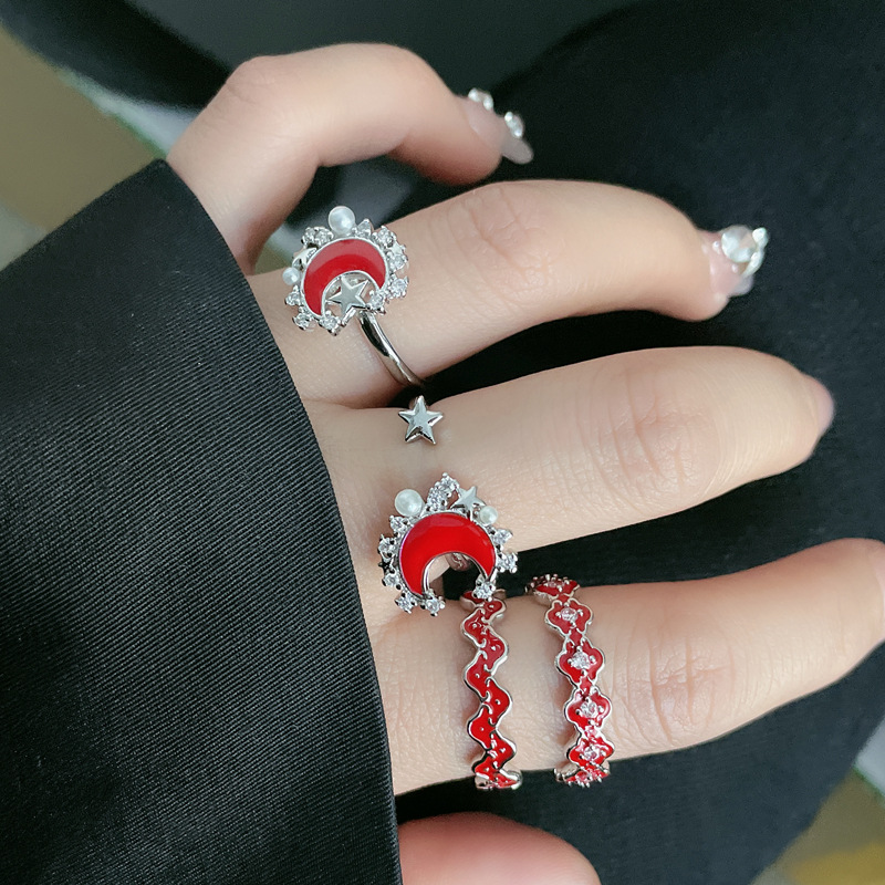 A new, niche and fashionable open-top ring with red drip glaze for women on Instagram. It features a cold and unique style, is versatile and elegant, and is a trendy index finger ring details Picture