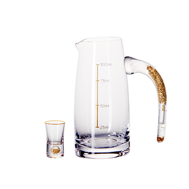Gold-plated white spirit cup set, household gold foil high-end glass wine dispenser, small one-mouth cup, high-end creative white spirit cup Item Picture