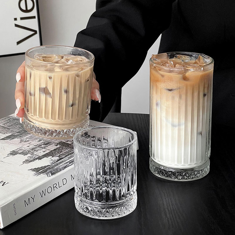 Home-use simple glass cups, cold brew iced latte coffee cups, high-appearation-level juice cups, milk cups, and high-end beverage cups Specification drawing
