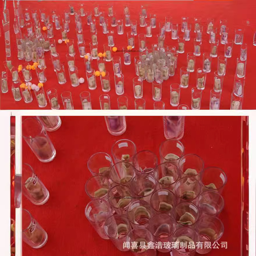 Bingbing Ball, round straight cylinder ball, temple fair stall ring-tossing prop set, glass water cup, tea cup Specification drawing