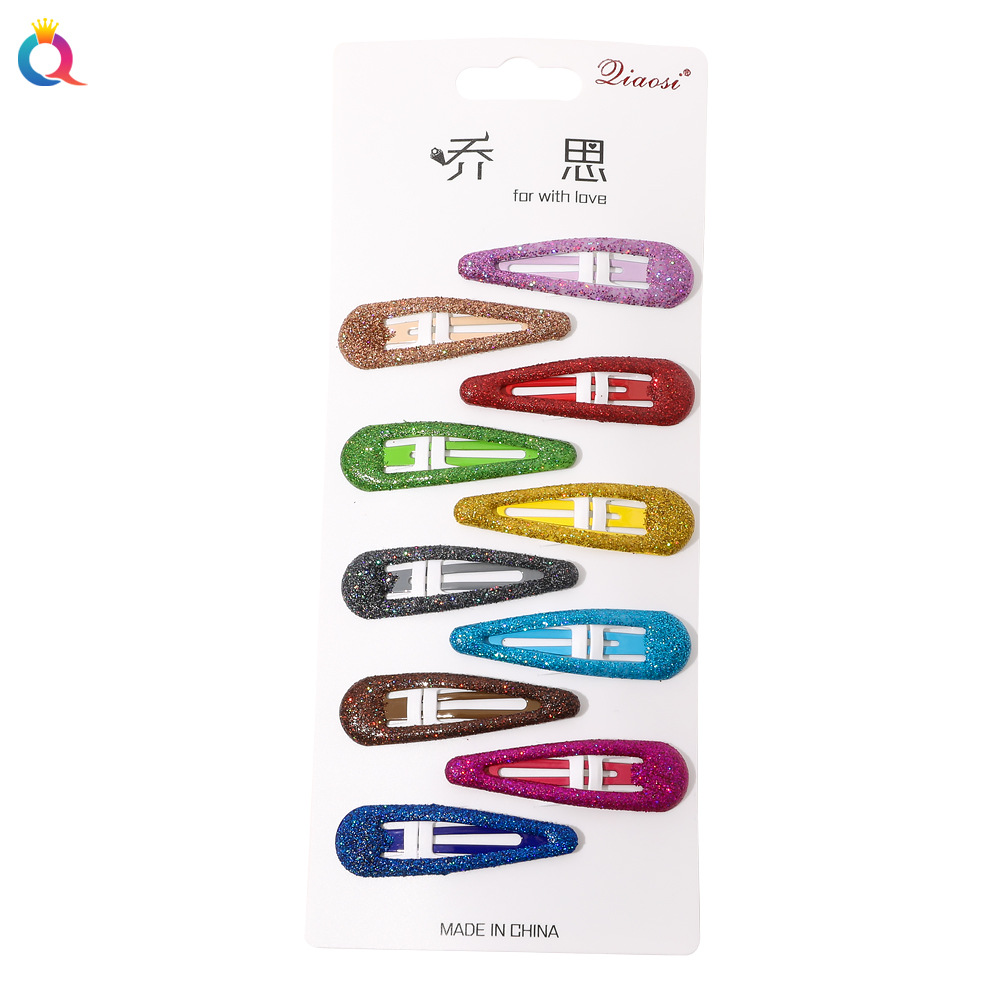Qiyue Korean version metal baked paint bangs hair clips, candy-colored water drop 10-piece set BB hair clips and hair accessories Item Picture