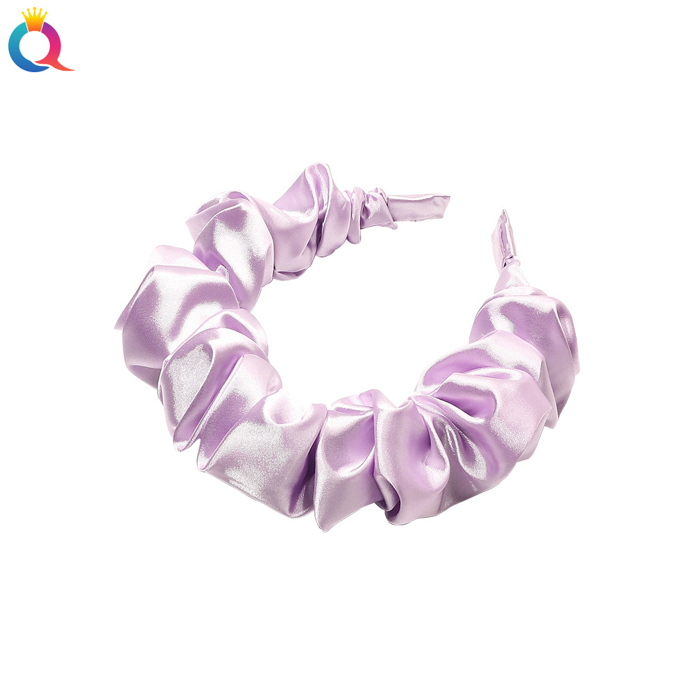 Qiyue Korean Large Intestine pleated hairband, versatile silk-like solid color satin headband, simple and retro hairpin headwear Item Picture