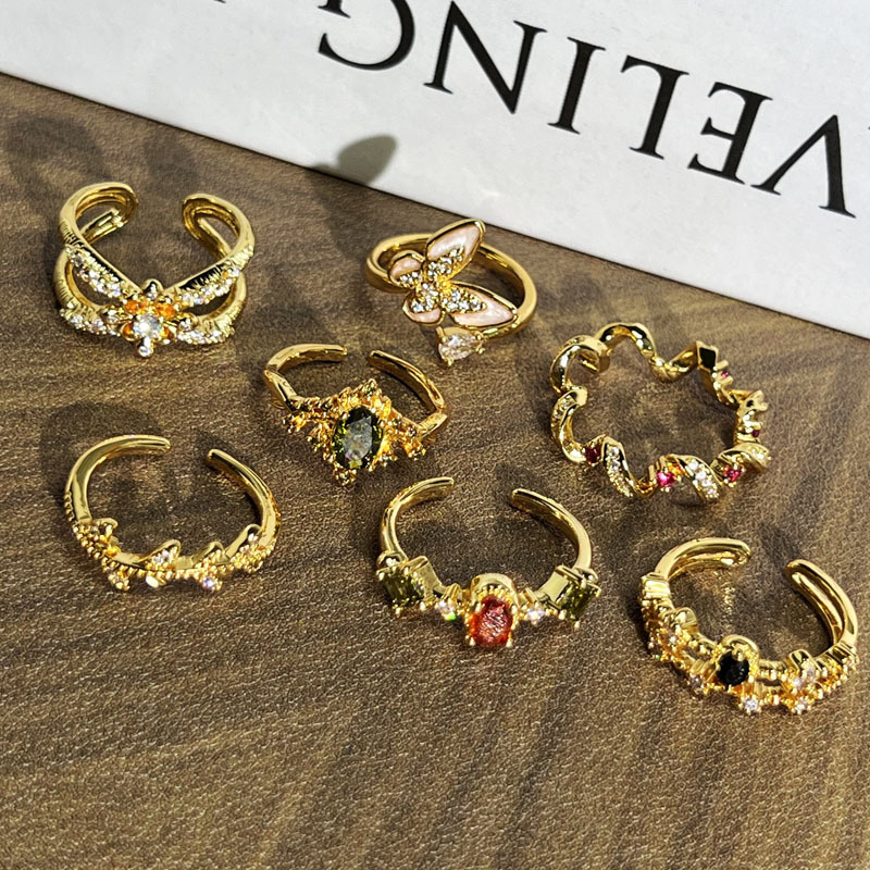 A retro mixed and layered, slightly inlaid, fashionable and elegant ring with a niche design sense for women, a light luxury butterfly, and a cold style ring trend details Picture