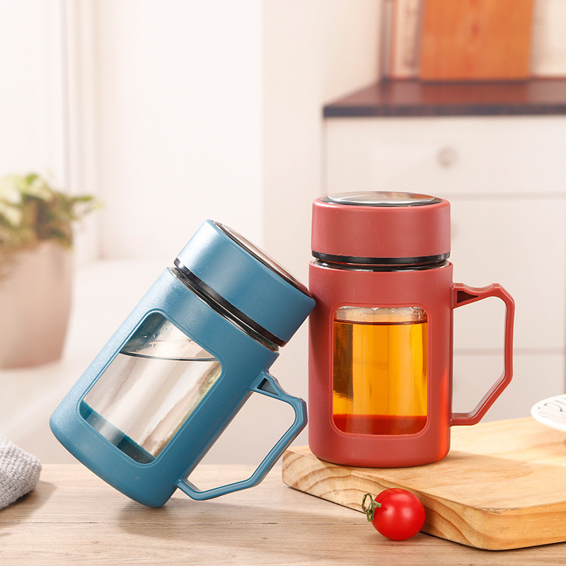 Creative handle business cups, tea brewing cups with tea strutters, glass-plastic cups, gift water cups, advertising cups, one-piece consignment details Picture