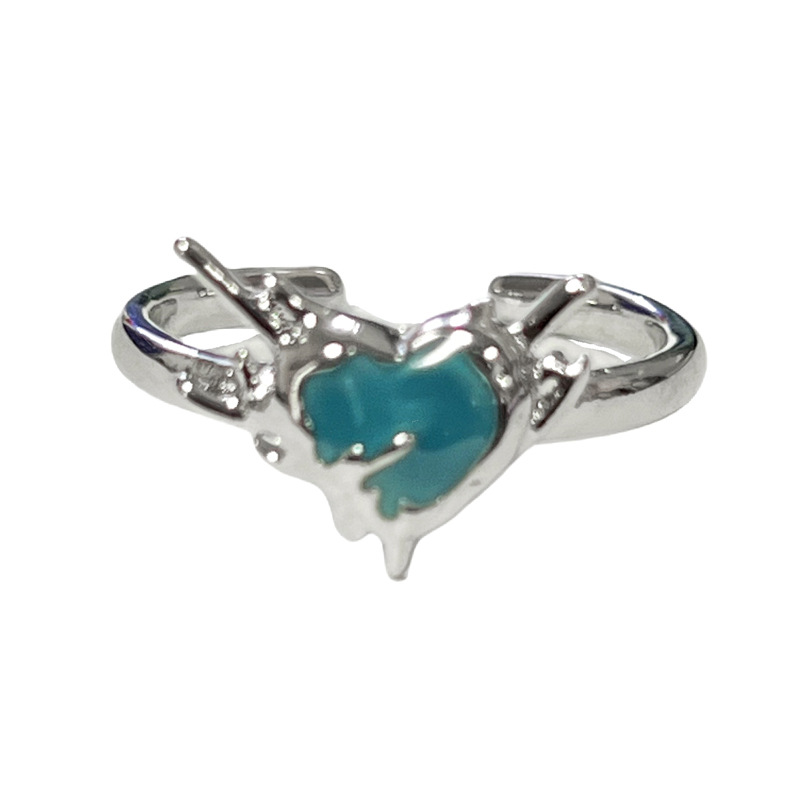 A fresh and light blue irregular heart-shaped glazed open ring for women, with a simple, fashionable, sweet, cool and niche design Item Picture