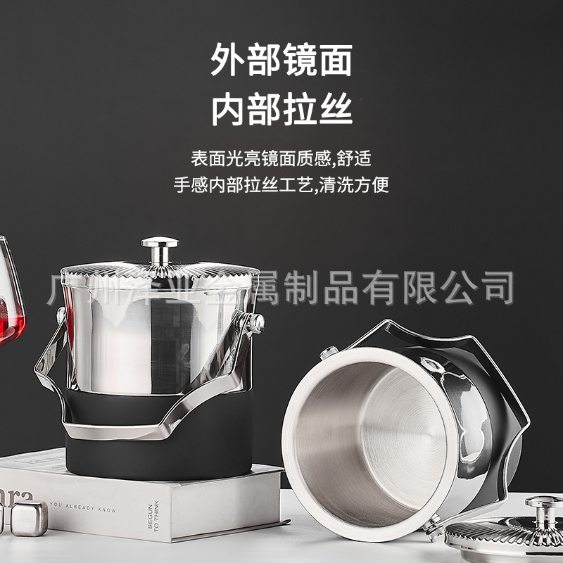 Foreign trade stainless steel ice buckets, commercial chilled beer buckets with LIDS for cold preservation, small ice buckets for bars, ktv ice storage buckets Specification drawing