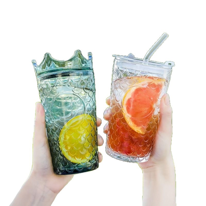 Retro embossed glass cups, water cups, order glass cups, household milk cups with high appearance standards, coffee cups, sunflower cups with LIDS Item Picture