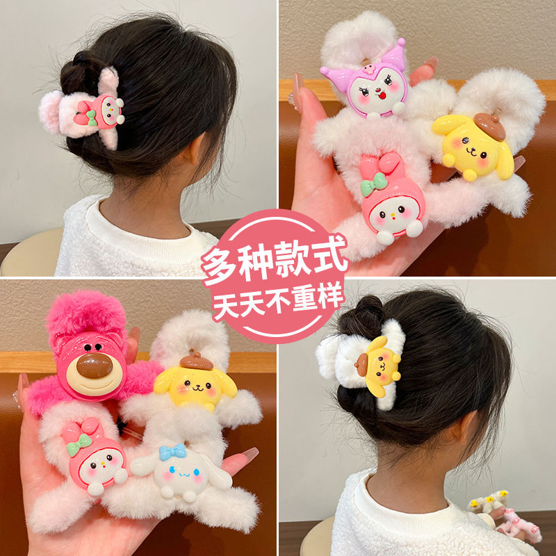 Children's plush claw, girl's hair accessory, cartoon cinnamon dog hair clip, new back head updo, girl's shark clip details Picture