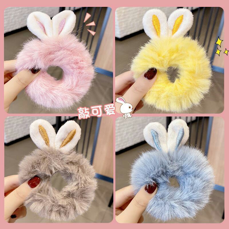 Black plush hair band, cute children's rabbit ears, fluffy hair band, large intestine hair band, popular rubber band, high elasticity details Picture
