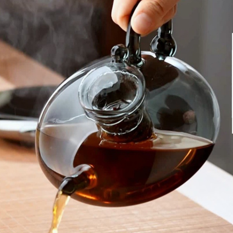 Glass teapot, heat-resistant glass tea set, household flower teapot, high-temperature resistant filtered thickened mouse-tail teapot, brewing teapot full figure