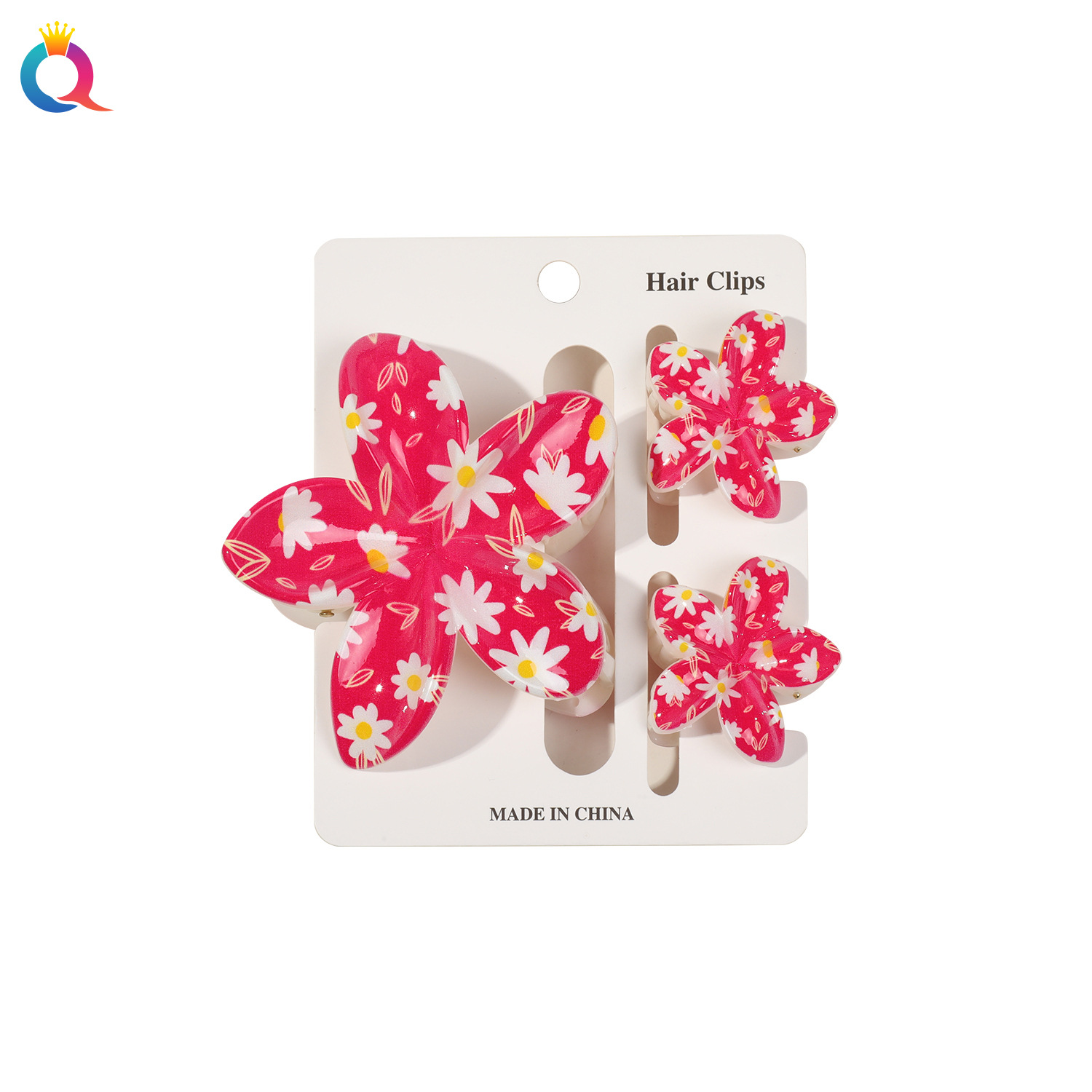 Qiyue's new UV-printed egg flower grabber set features a fresh and cute back head plate hair clip and a cute shark clip for girls Item Picture