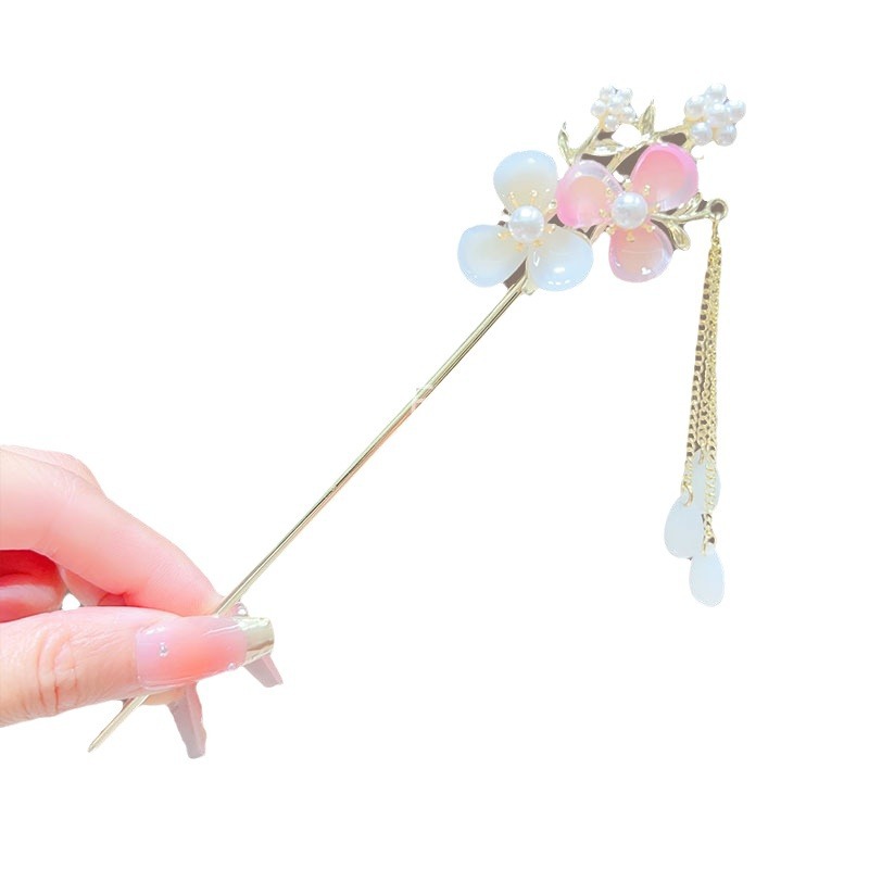 Ancient-style flower hair accessories for women, spring and summer cherry blossom hairpins, high-end Hanfu, tassel hairpins, hair hairpins, cheongsam hairpins Item Picture