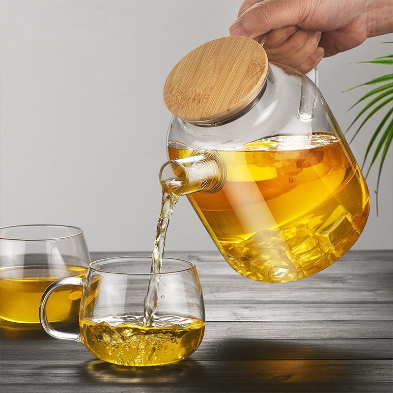 Cold water kettle glass high-temperature resistant plain boiled water cup, summer cold brewing teapot, large-capacity household cold water kettle set details Picture