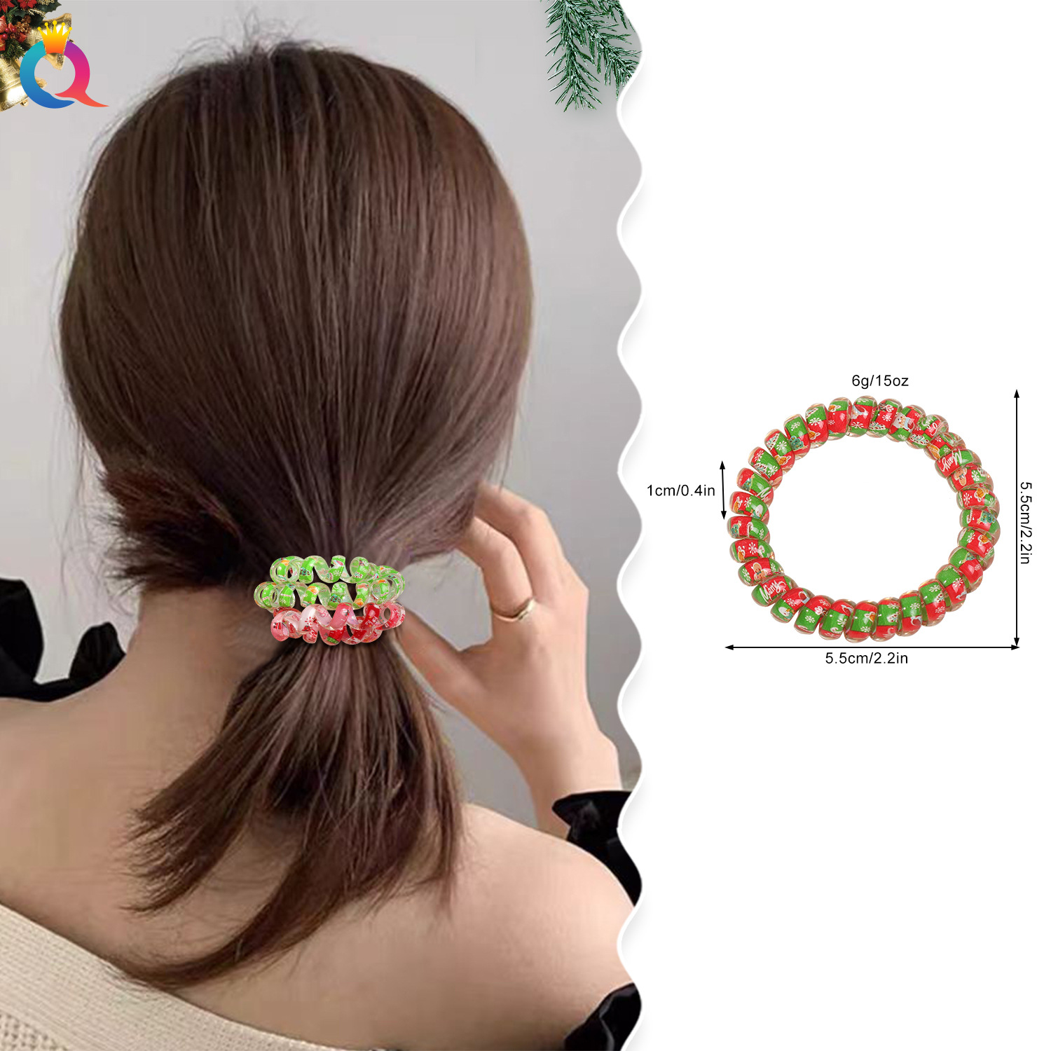 Qiyue Cross-border Christmas telephone line hair bands, soft and elastic hair ties for the back of the head, high-elasticity rubber bands, hair ties and hair accessories wholesale details Picture