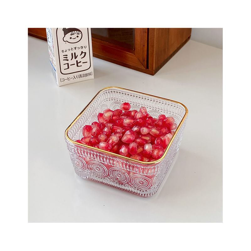 Japanese and Korean Ins-style square glass small bowls with sunflower patterns, snack bowls, fruit salad bowls, and girlish glass bowls Item Picture