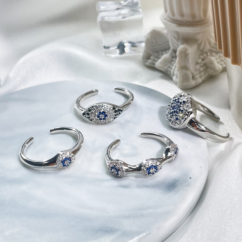 A delicate blue zircon color contrast irregular geometric open ring for women's ins, with a cold and niche design sense details Picture