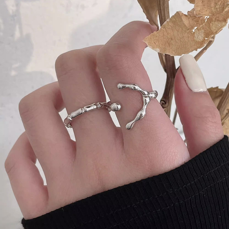 Simple and individual geometric bamboo joint opening ring, a niche design for women, with a sense of high-end luxury, trendy and popular Korean ring full figure