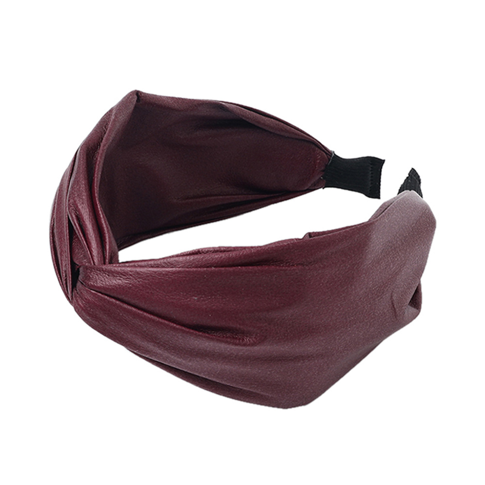 Qiyue Cross-border solid color hair band, PU leather cross headband, high top of the head, face-washing hair hole, high-end and elegant hair accessory for women Item Picture