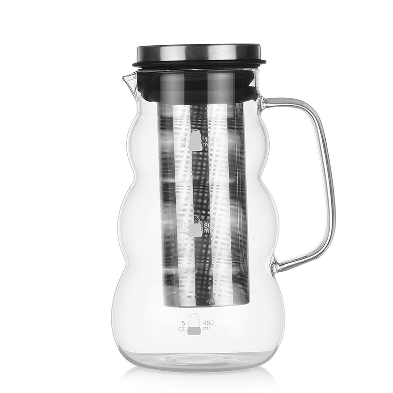 Large-capacity filtering coffee pot, heat-resistant glass coffee ware, tea and water separation teapot, household ice drop cold brew teapot Item Picture