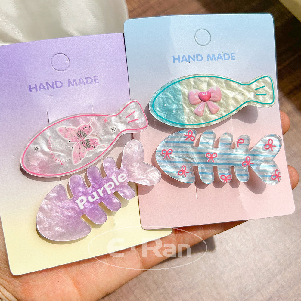 Laser bow fish bone hair clip, ins teenage college student side clip bangs clip, sweet little fish hair clip Specification drawing