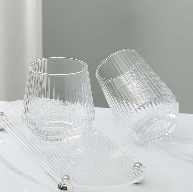 High-appearation-level striped glass cup, heat-resistant coffee cup, light luxury drinking and tea brewing cup, thin strip ins daily mouthwash cup details Picture