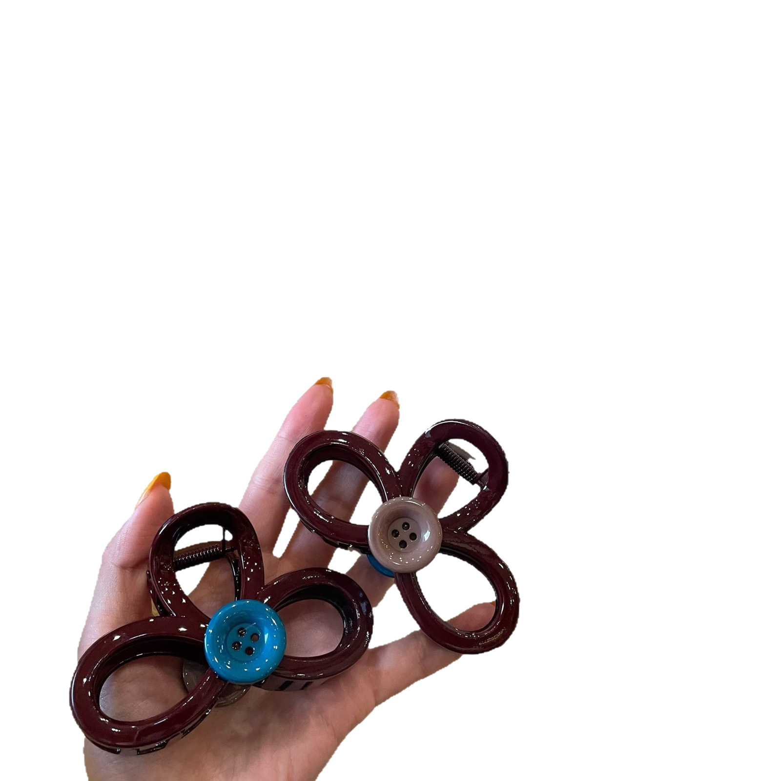 Ankela red retro bow button hair clip, a medium-sized semi-tied hair clip for Japanese and Korean girls with a small amount of hair Item Picture