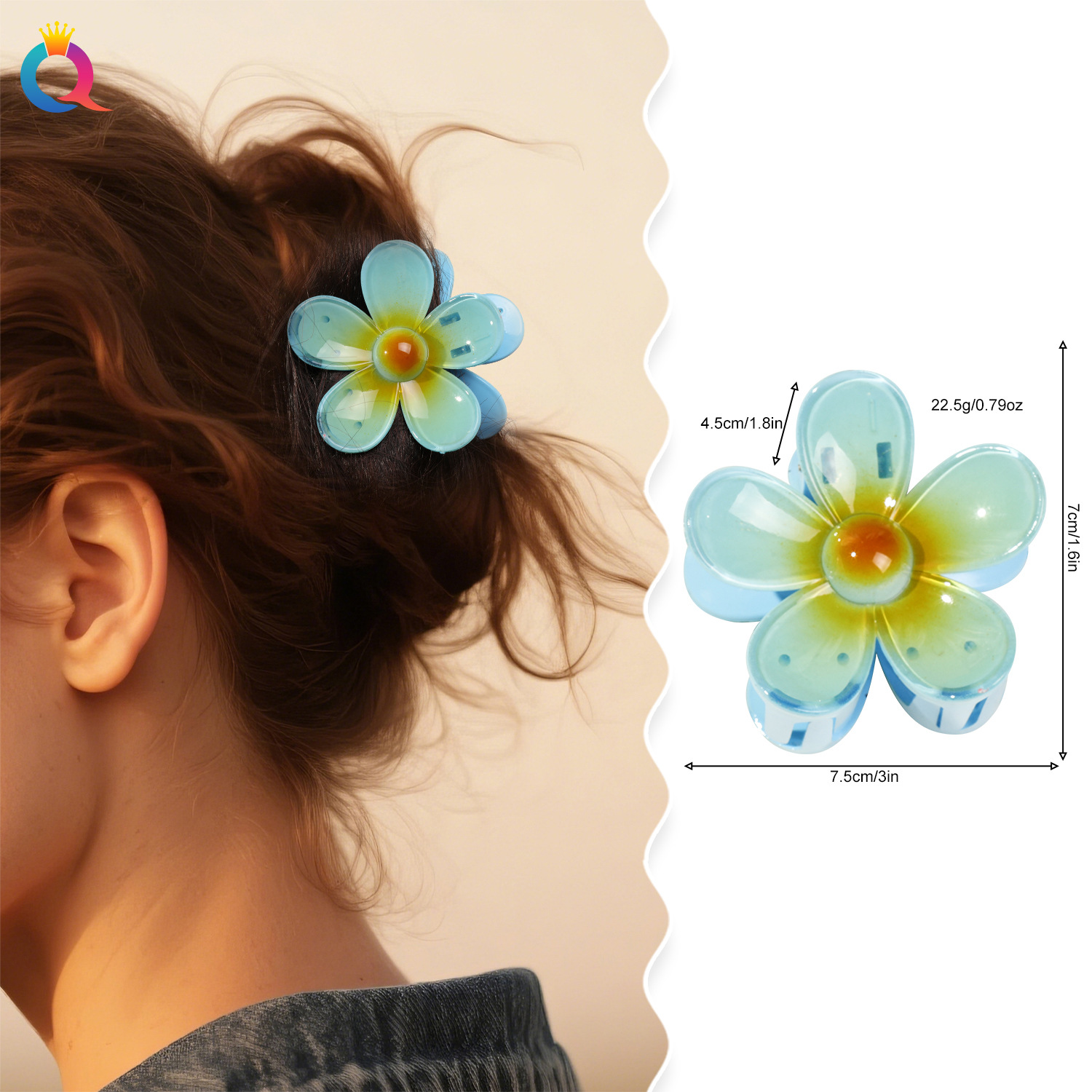 Qiyue Cross-border Flower Grabbers, simple and solid color hair claws at the back of the head, fresh and stylish hair accessories, versatile adult headwear wholesale details Picture
