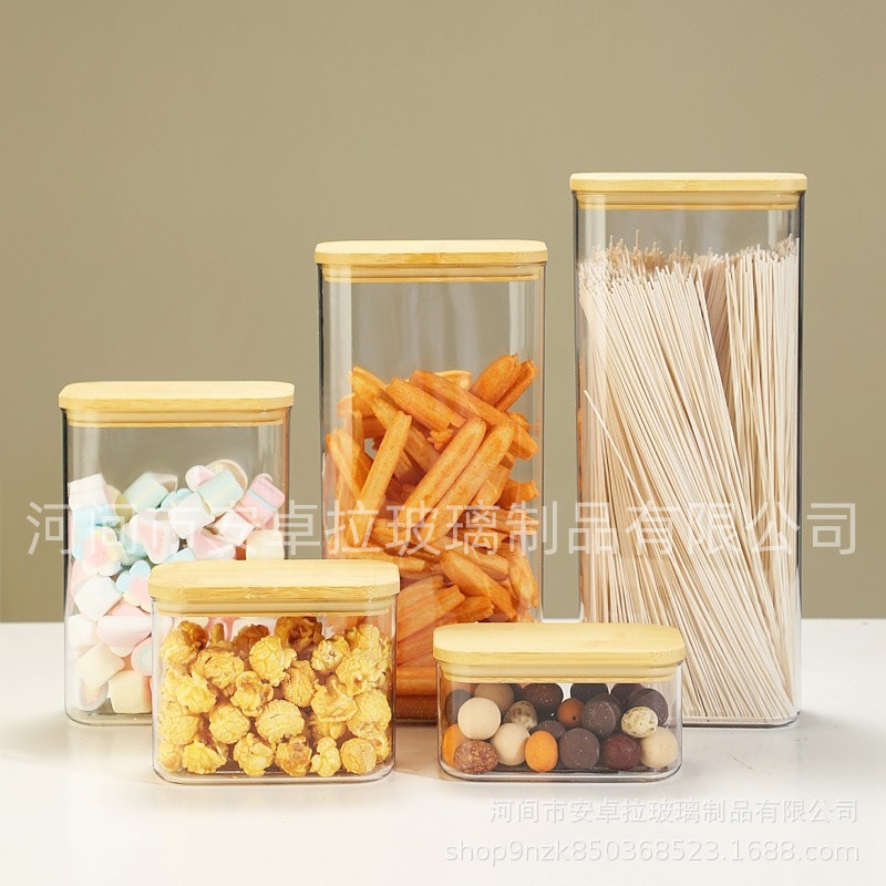 Customized rectangular sealed cans with bamboo LIDS, food-grade high borosilicate glass sealed boxes, kitchen storage cans Application Scenario