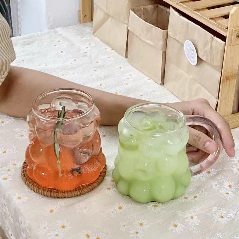 High-end transparent water cup, breakfast latte coffee cup, niche grape glass cup with handle, Ins-style milk cup details Picture