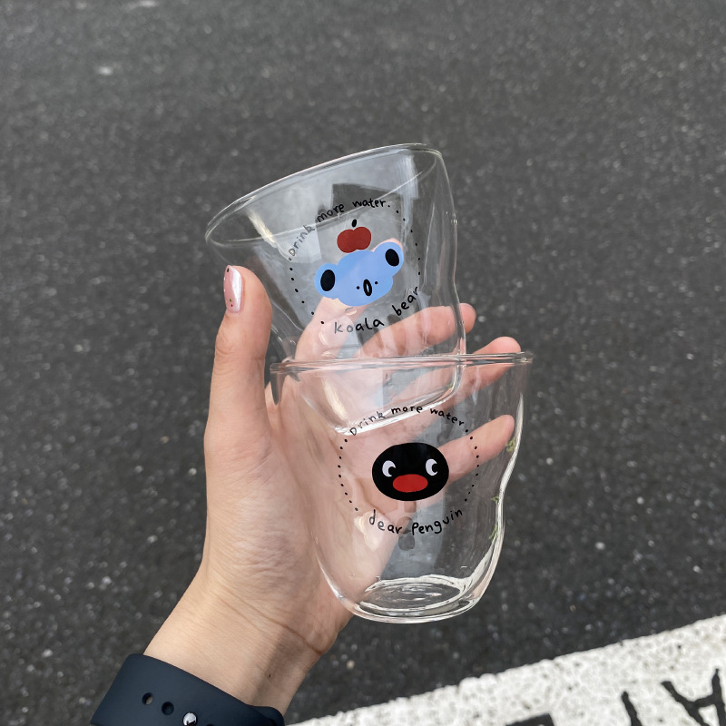 Niche and simple ins cartoon koala penguin glass cup, heat-resistant juice cup, coffee cup, couple 280ml full figure