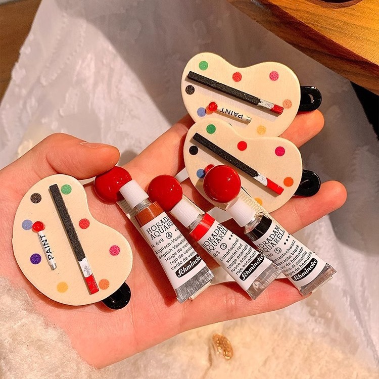 SAN Tong Fu 2025 New Style hair clips, cute and creative stationery, oil paints, brushes, bangs clips, hair accessories, edge clips for women Specification drawing