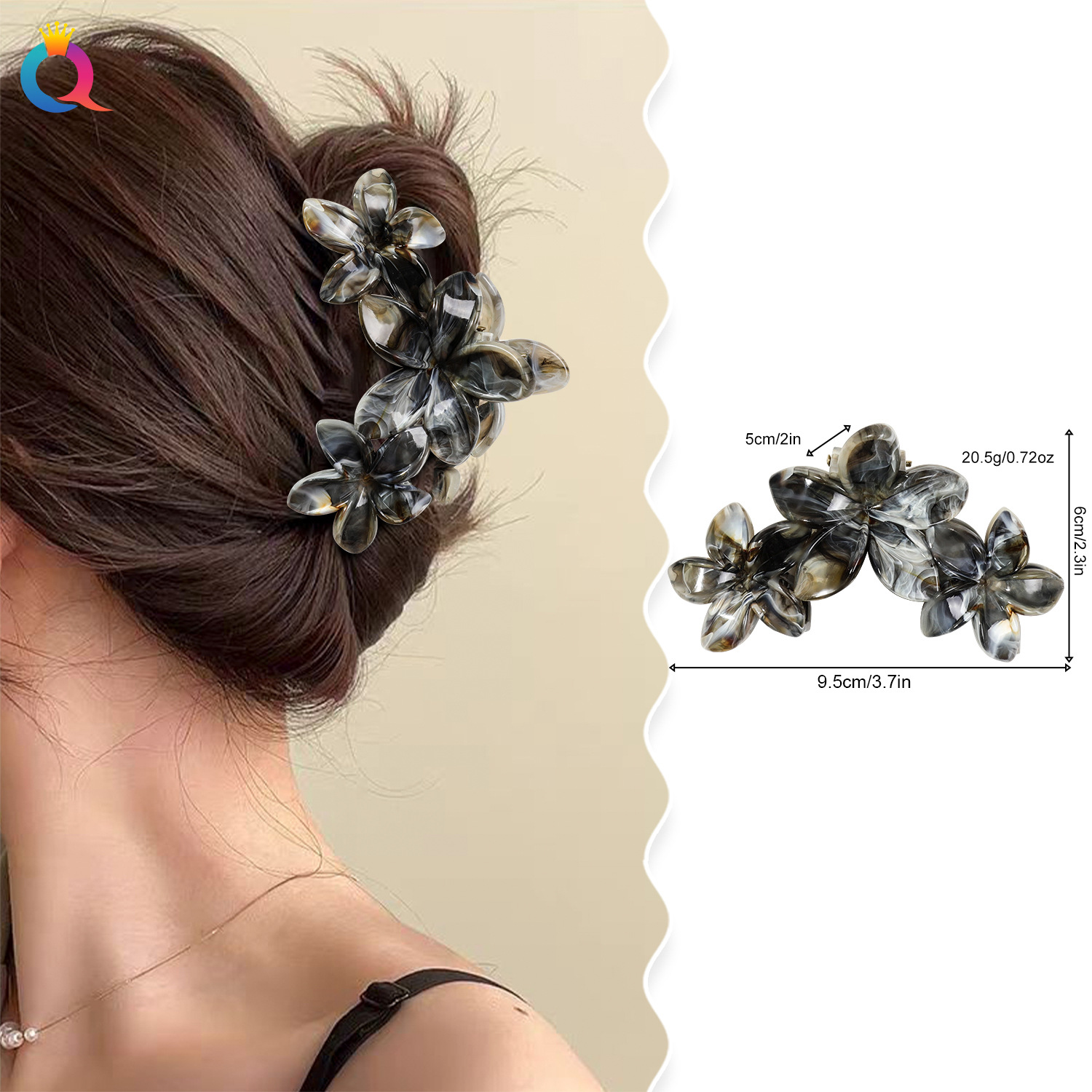 Wholesale of Qiyue Cross-border marble frellia hair clips with a high-end feel, Bauhinia flower hair curls, grab clips and shark clips for women details Picture