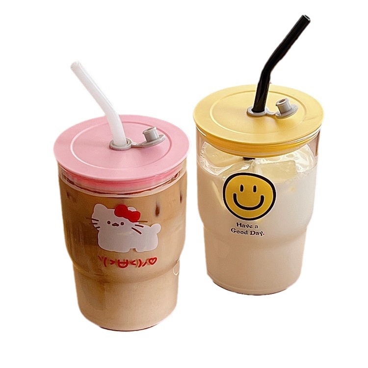2024 New InS-style glass straw cups, girlish water cups, student drinking cups, glass cups wholesale Item Picture