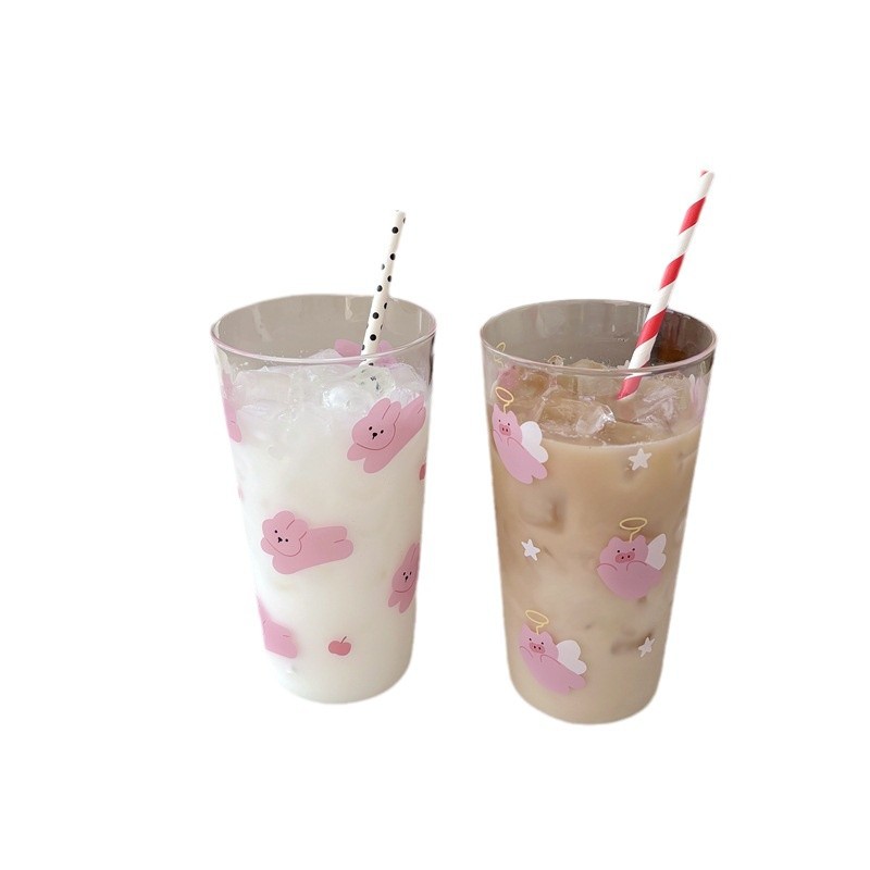 Large-capacity water cups, glass cups, high school girls' appearance level, high-temperature resistant, cartoon ins style, niche cups, coffee cups, juice cups Item Picture