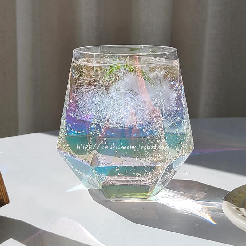 Ins-style, ethereal, colorful glass cups, hexagonal water cups, milk and juice drink cups, Western-style wine glasses for home use full figure