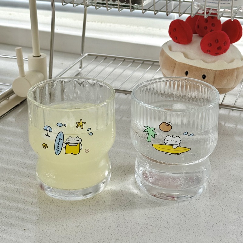 Island ins-style cartoon couple water cups, girlish breakfast cups, milk cups, cold brew coffee cups, glass cups details Picture
