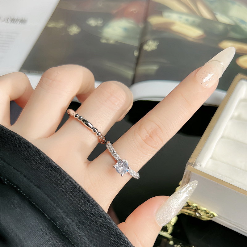Extremely simple diamond, fashionable and individual proposal ring, women's niche design, versatile couple plain ring, cold style accessory full figure