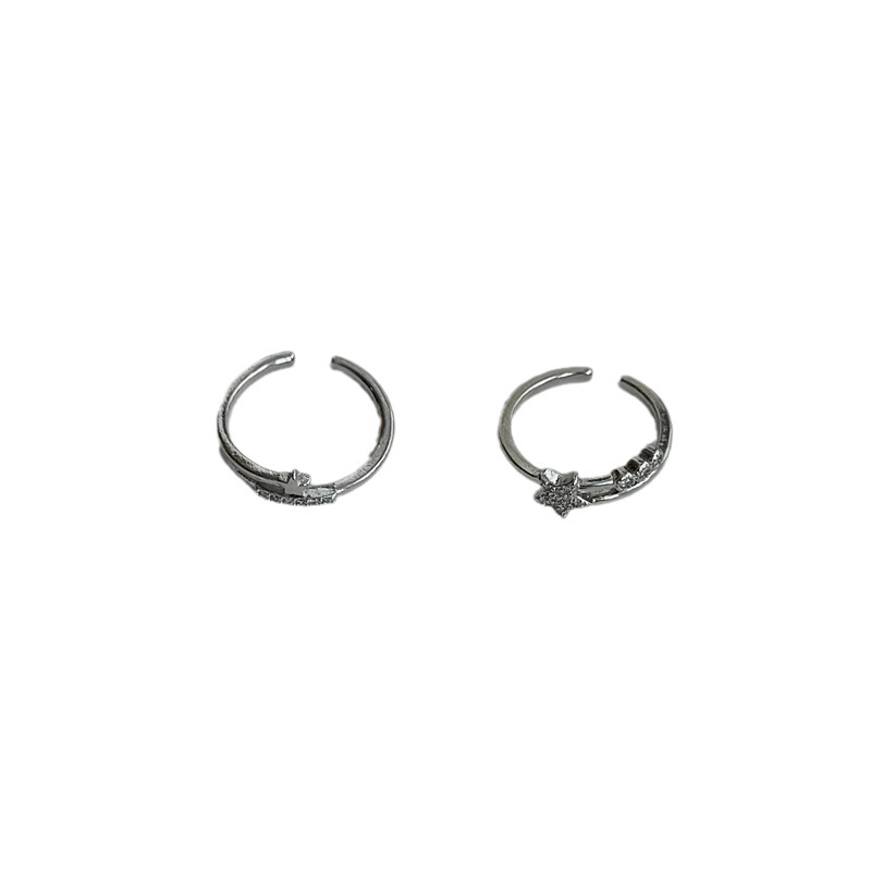 Star zircon open adjustable ring Women's set, ins niche design sense, high-end little finger ring and index finger ring Item Picture