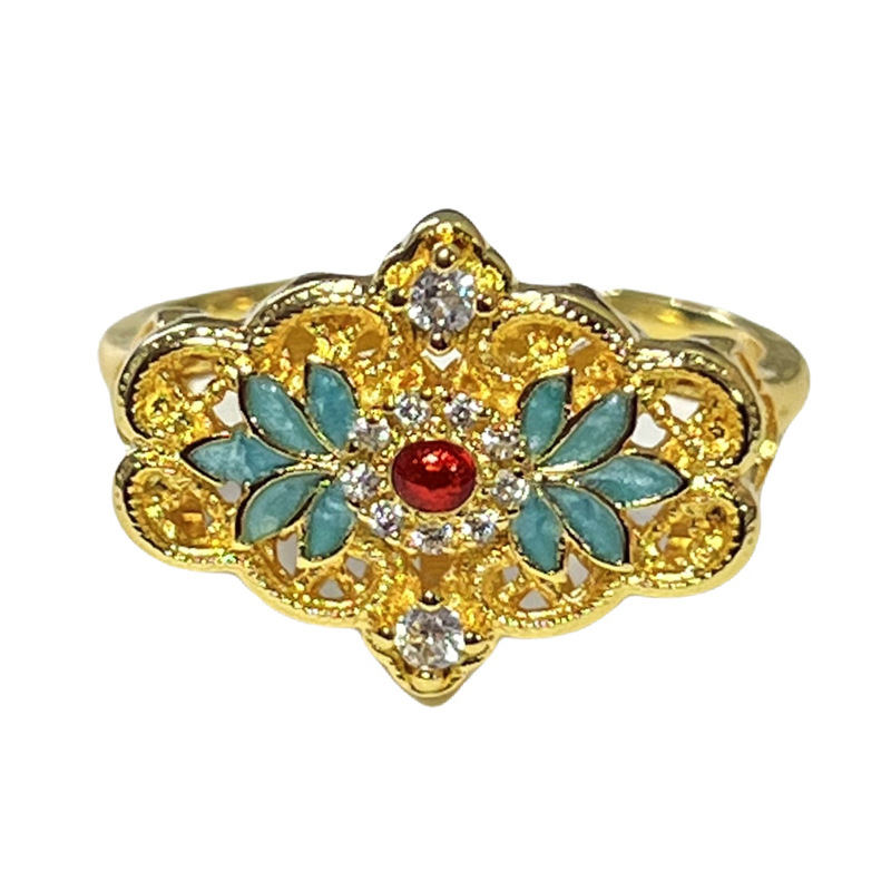 Ancient French style lace hollowed-out fashionable flower opening ring, a cold and elegant female style, a niche iris flower brushed index finger ring Item Picture