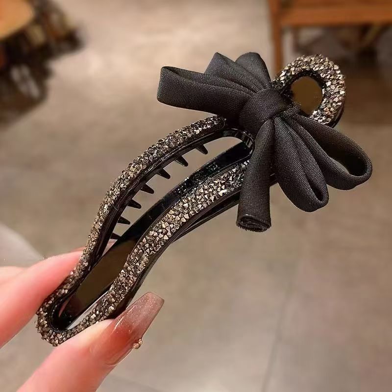 2025 New diamond-encrusted straight clip, high-end grab clip, female Internet celebrity's back head lazy person's clip, bun hair clip, duckbill clip hair accessory full figure