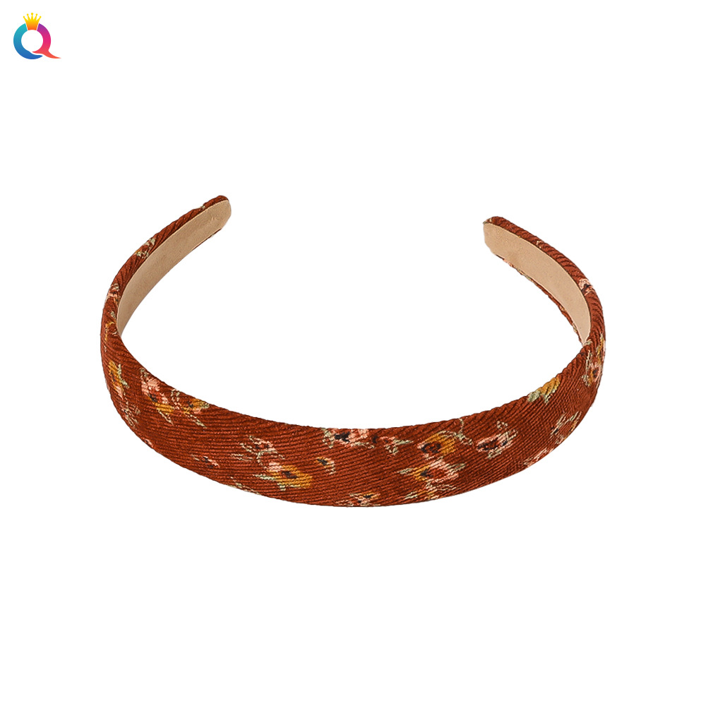 Qiyue Cross-border Retro checkered floral headband Corduroy headband French sweet Girl Hair Carson style hair accessory Item Picture
