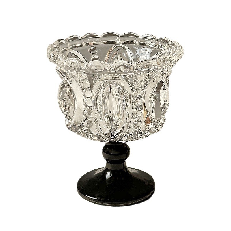 A niche, light luxury, retro black crystal ice cream highball cup with a high level of appearance and embossed dessert cup, a household drink cup Item Picture