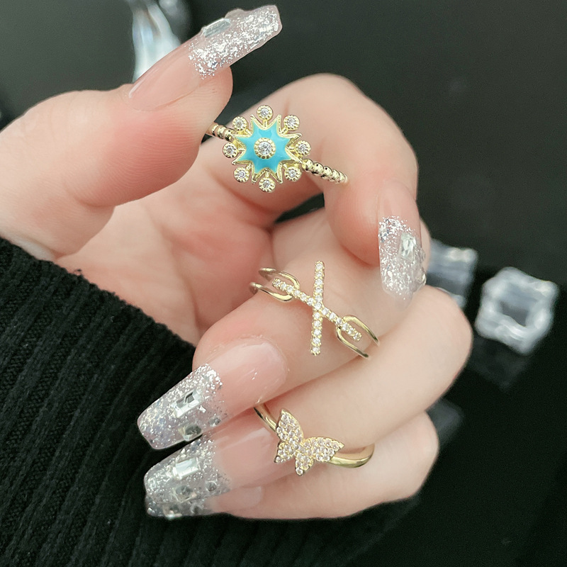 French niche starlight drip glaze butterfly opening ring, a sophisticated, elegant, simple and versatile index finger ring details Picture