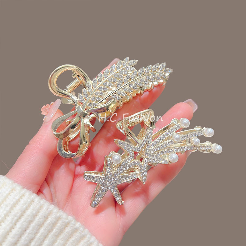 New medium-sized bow wheat ear hair gripper, simple and versatile, with a high-end semi-tied shark clip accessory details Picture