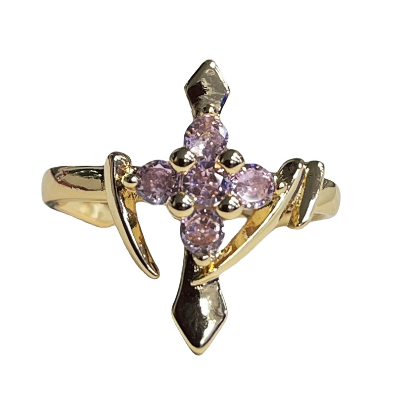 Dark style irregular cross geometric opening ring, neutral style versatile and niche design hip-hop couple ring Item Picture