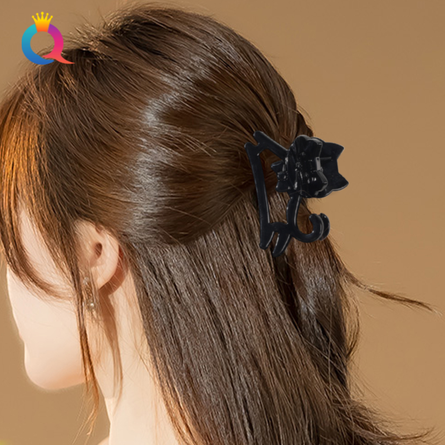 Qiyue Cartoon Little Cat PC hair clip, medium-sized grabber, high-end shark clip, half-tie hair clip, girls wholesale details Picture