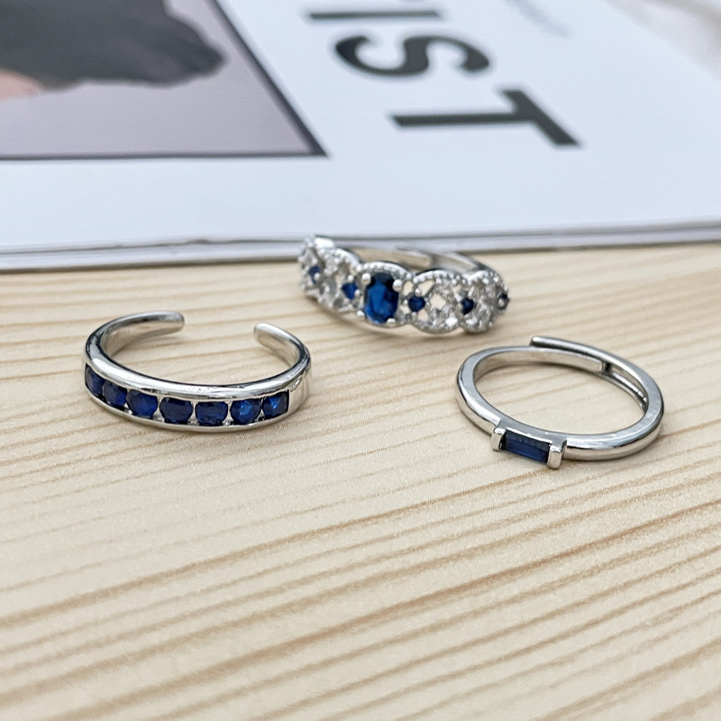 French light luxury blue zircon lace court-style open ring, a high-end women's versatile and elegant cold style ring Specification drawing