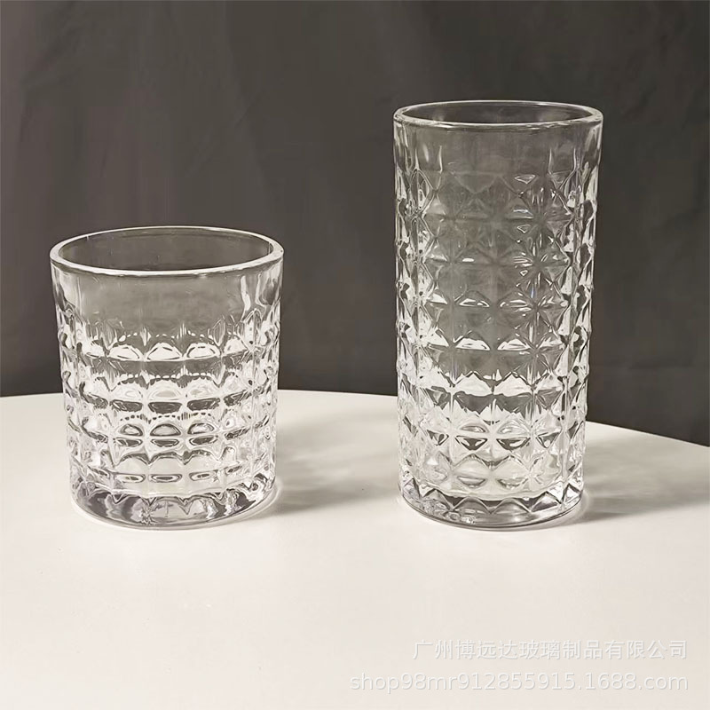 Creative ice-patterned glass cups, whisky cups, Ins-style milk and juice drink cups, beer mugs, Western-style wine glasses Specification drawing